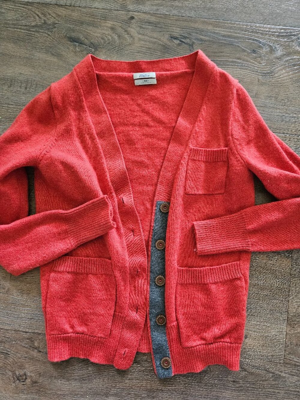 Madewell Wallace orange red cardigan sweater 100% merino wool womens xs